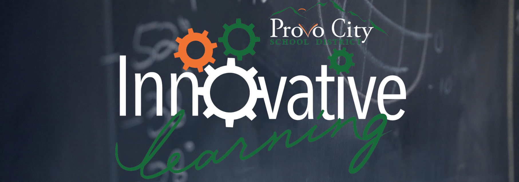 Innovative learning logo over a chalkboard background