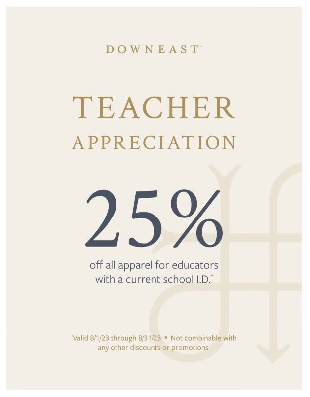 downeast teacher appreciation 25% off coupon